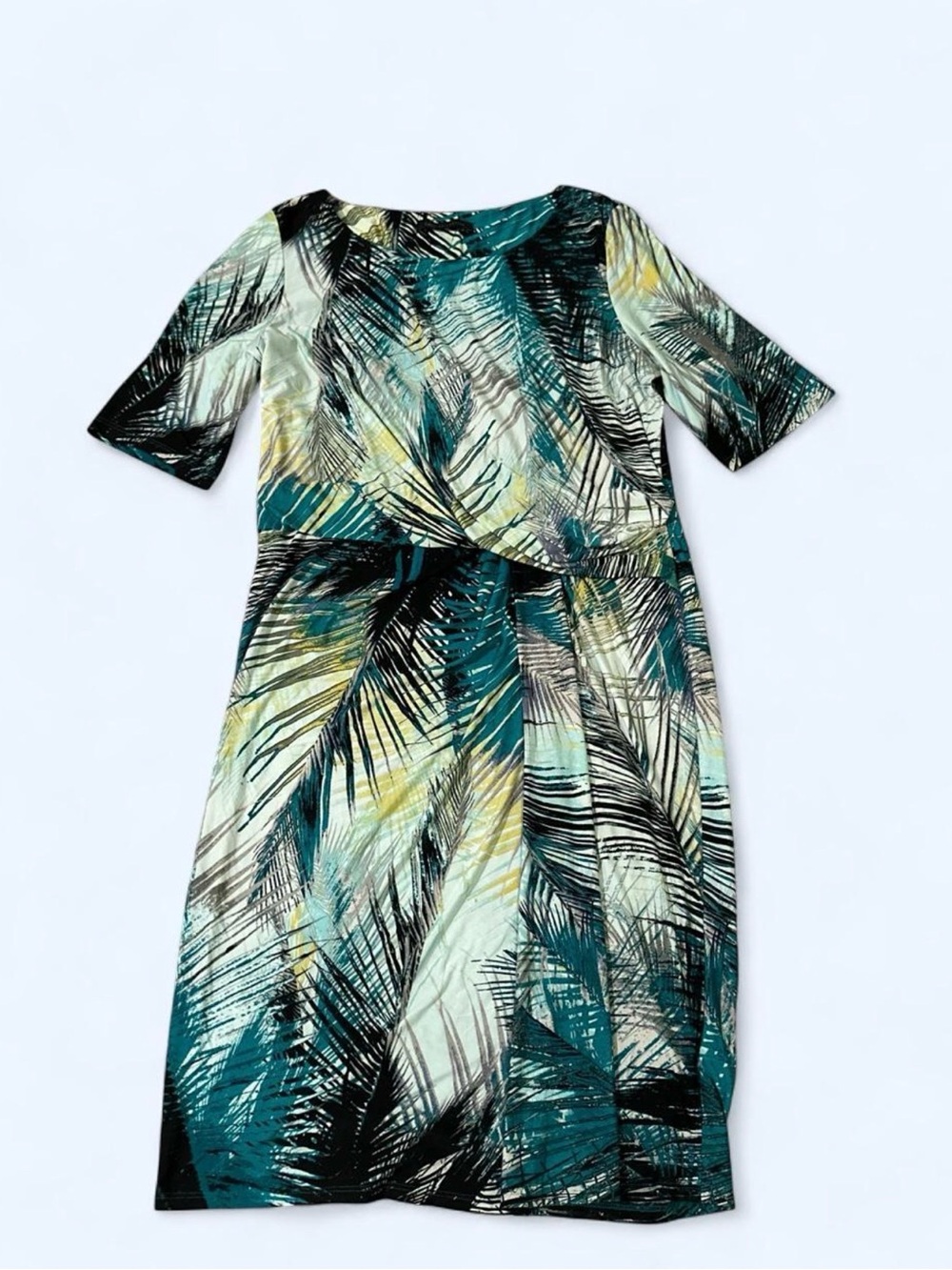 Marks & Spencer Teal, Black & Cream Tropical Print Midi Dress